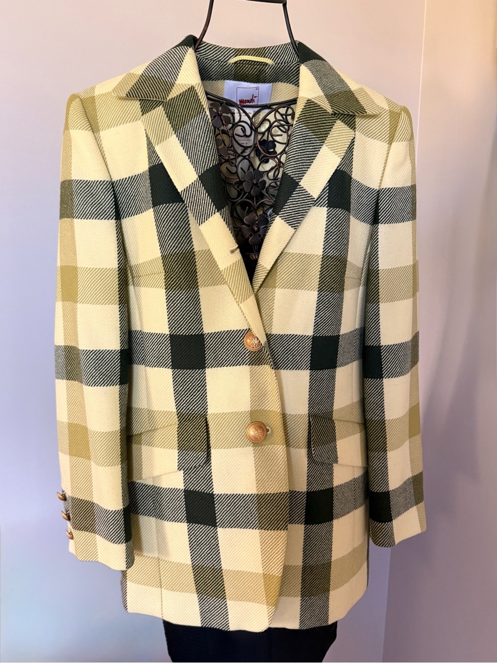 Mondi Olive Green and Cream Plaid Tailored Blazer